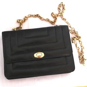 Brown Leather Brooks Brothers row quilted leather shoulder bag with gold chain